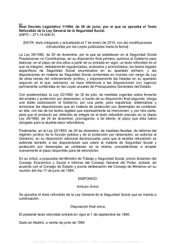 Real Decreto Legislativo 1/1994, de 20 de junio - Seguridad Social