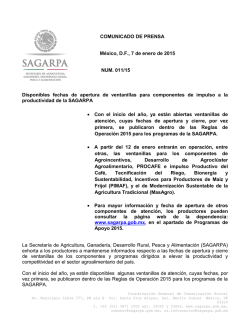 COMUNICADO DE PRENSA México, D.F., 7 de enero de - Sagarpa