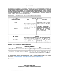 Frecuencia y presentaci&oacute;n de los monitores ambientales - OEFA