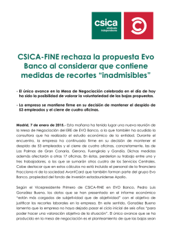 CSICA-FINE rechaza la propuesta Evo Banco al considerar que