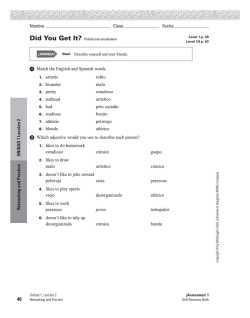 Nombre Clase Fecha Match the English and Spanish words. 1