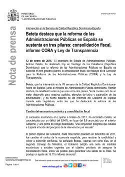 Beteta destaca que la reforma de las Administraciones P&uacute;blicas en