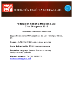 Federación Canófila Mexicana, AC. 03 al 28 agosto 2015