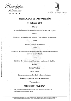 Menú San Valentín 2015 - Hotel Ibb Recoletos Coco Salamanca