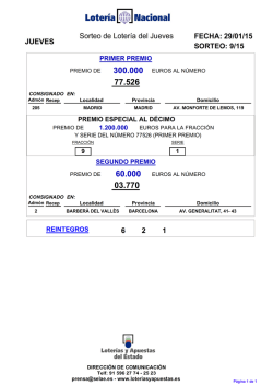 Nota de prensa sorteo 09 del 29/01/2015 Lotería Nacional