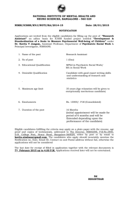 Notification No. NIMH/ICSSR/KVJ/NOTI/RA/2014-15