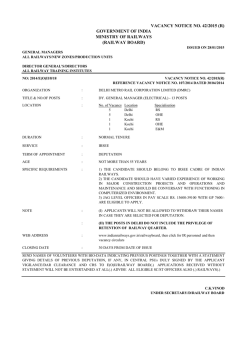 VACANCY NOTICE NO. 42/2015 (R) GOVERNMENT OF INDIA