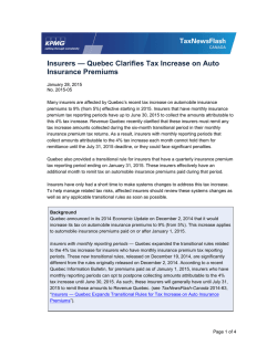 Insurers — Quebec Clarifies Tax Increase on Auto