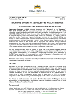 Balmoral Options N1-N2 Project to Wealth Minerals