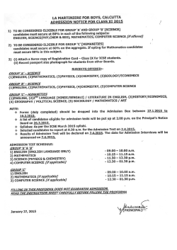 Admission Notice for Class XI, 2015