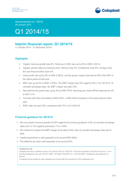 Announcement Q1 2014/15 Interim financial report