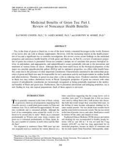 Medicinal Benefits of Green Tea: Part I. Review of