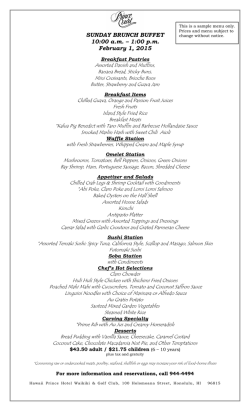 Sample Sunday Brunch Menu
