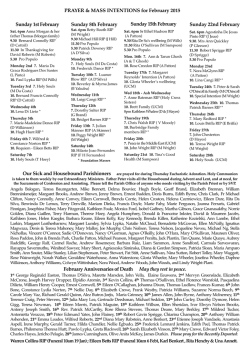 Prayer and Mass Intentions February 2015