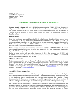 ZENN MOTOR COMPANY REPORTS FISCAL 2014 RESULTS Tor
