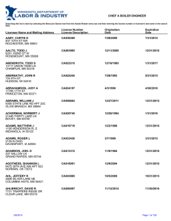 CHIEF A BOILER ENGINEER Licensee Name and Mailing Address