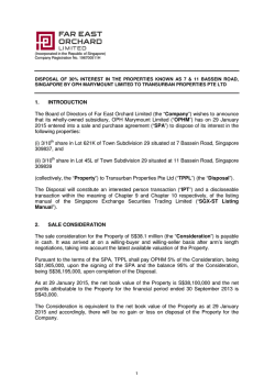 DISPOSAL OF 30% INTEREST IN THE PROPERTIES KNOWN AS