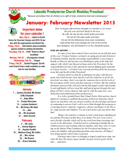 January/ February Newsletter 2015