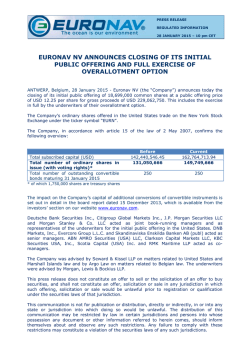 Euronav NV announces closing of its initial public