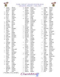 PARK VIEW 8TH GRADE HONOR ROLL GRADING PERIOD 3 2014