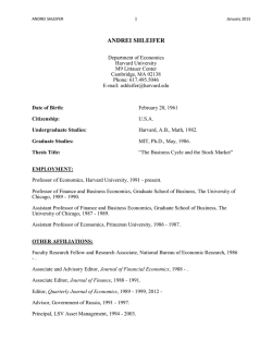 ANDREI SHLEIFER - Scholars at Harvard