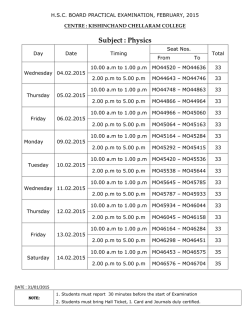 HSC Board Practical Timetable Feb 2015