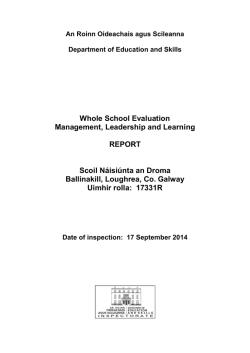 Whole School Evaluation Management, Leadership and Learning