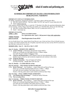 summer 2015 important dates and information burlington, vermont