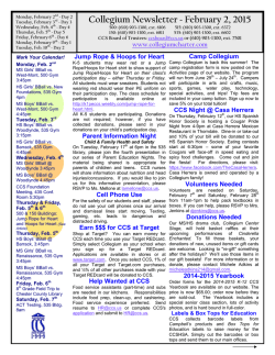 Collegium Newsletter ~ February 2, 2015
