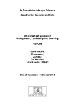 Whole School Evaluation Management, Leadership and Learning