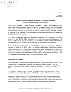 Callinan Royalties Appoints Jay Sujir as Chairman of the Board