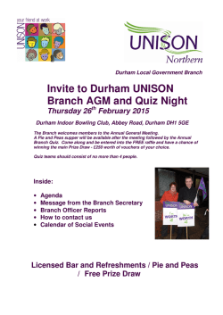 Invite to Durham UNISON Branch AGM and Quiz Night Thursday 26