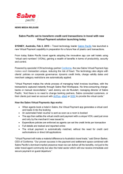 February 03, 2015 Sabre Pacific set to transform credit card