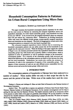 Household Consumption Patterns in Pakistan: An Urban