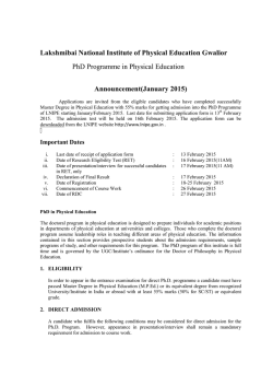 Ph.D. Admission 2015 - Lakshmibai National Institute of Physical