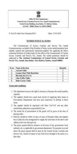 Tender notice for supply of furniture