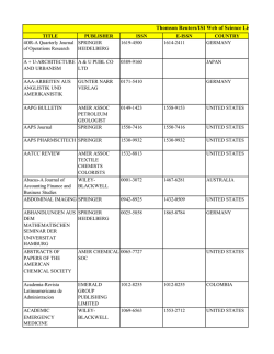 Thomson Reuters/ISI Web of Science List: January 2