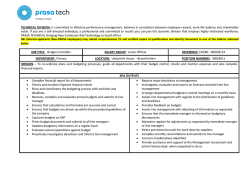 BUDGET CONTROLLER To co-ordinate plans and
