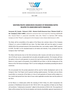 western pacific announces issuance of remaining notes related to