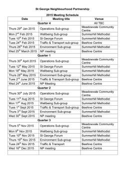 St George Neighbourhood Partnership 2015 Meeting Schedule