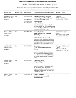 Hearings Scheduled for the: Environmental Appeal Board This