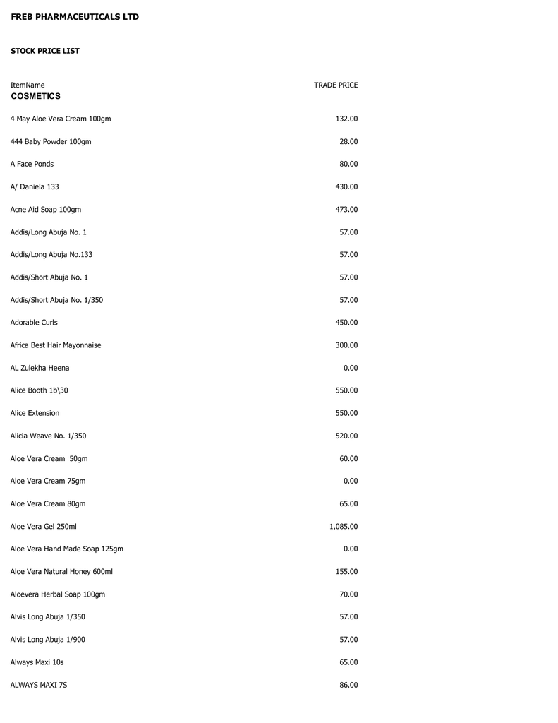 Freb Pharmaceuticals Ltd Cosmetics