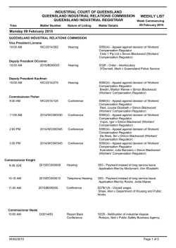 Weekly Hearing List - Queensland Industrial Relations Commission