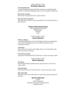 Monday, February 2, 2015 Breakfast Specials