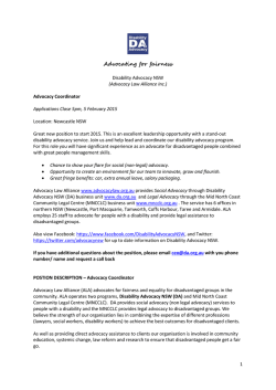 Advocacy Coordinator Position DA NSW closes 5 Feb 2015