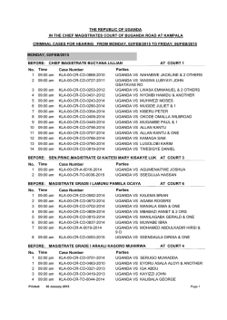 Buganda Road Chief Magistrate Court Cause List, Monday 7th