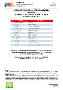 LISTADO DE GRUPOS Y HORARIOS INGL&Eacute;S GRUPO A