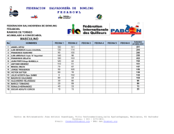 Ranking del Toneo Fecha 2 - Federación Salvadoreña de Bowling