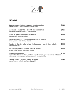 Carta del Restaurante Febrero 2015
