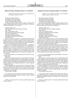 Notificaci&oacute; de la sent&egrave;ncia dictada en el procediment ordinari